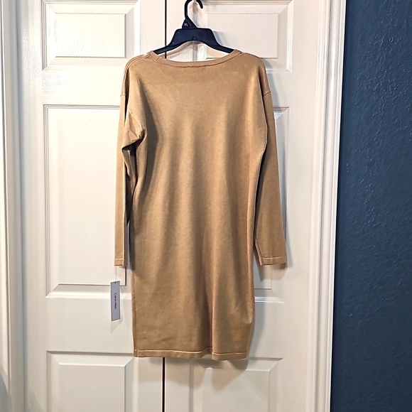 New Calvin Klein Long Sweater Dress w CK Bling Logo Tan/Gold Size SMALL - Picture 8 of 11